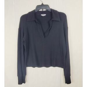 LNA Neve ribbed black long sleeved collared Vneck henley shirt Size XS
